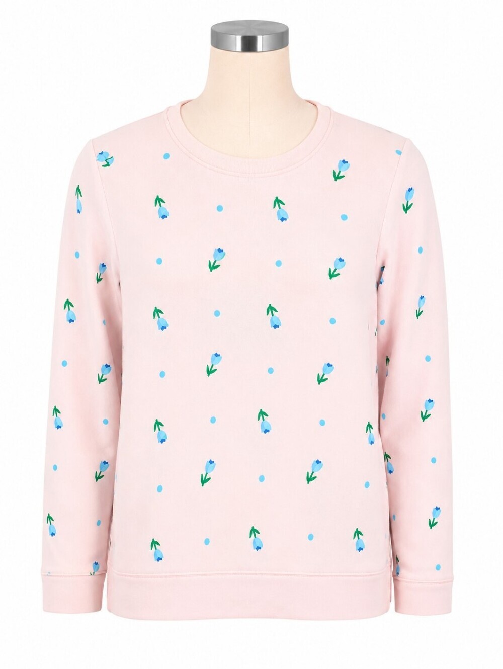 Talbots Pink & Blue Embroidered Tulips & Dots Sweatshirt Sz M Casual Cottagecore